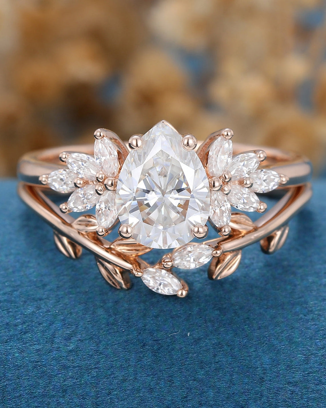 1.0 CT Pear Shaped Moissanite Cluster Bridal Set - Camila Brown