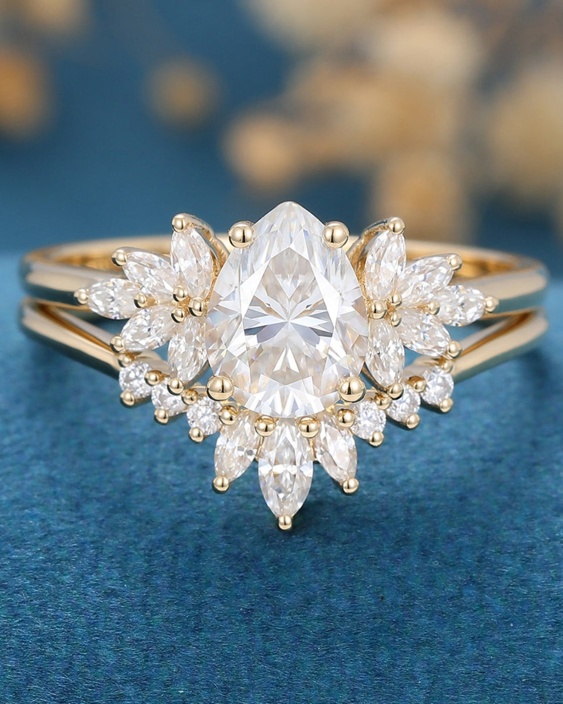 1.0 CT Oval Shaped Moissanite Cluster Bridal Set - Camila Brown