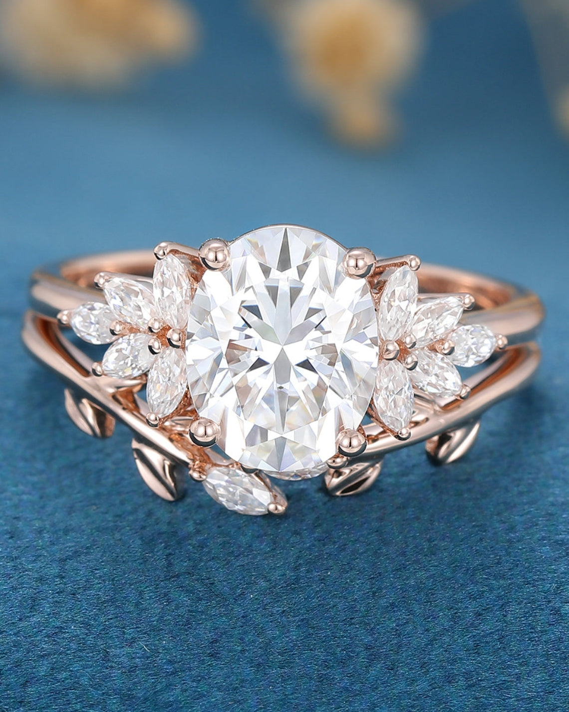 1.33 CT Oval Shaped Moissanite Cluster Bridal Set - Camila Brown