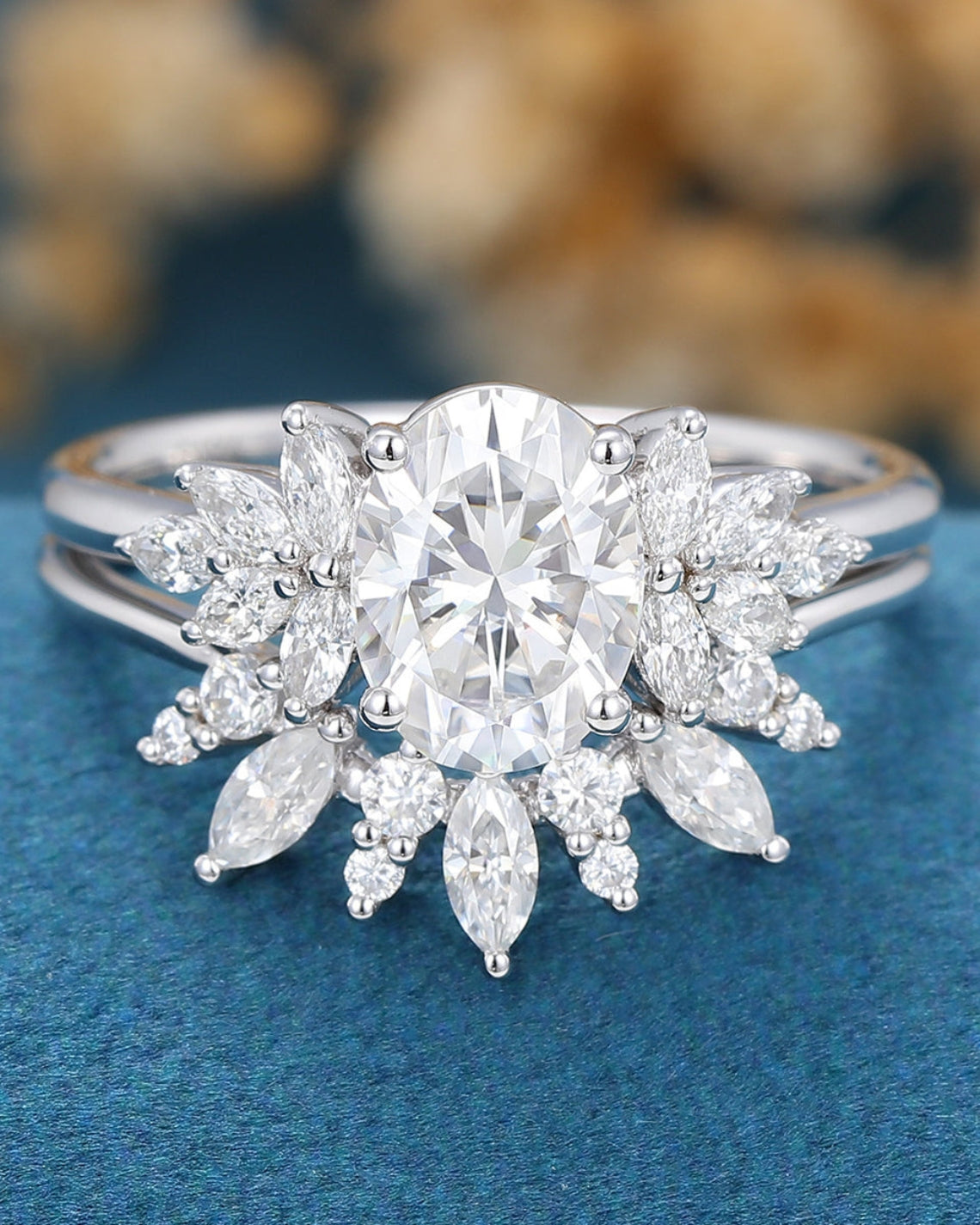 1.33 CT Oval Shaped Moissanite Cluster Bridal Set - Camila Brown