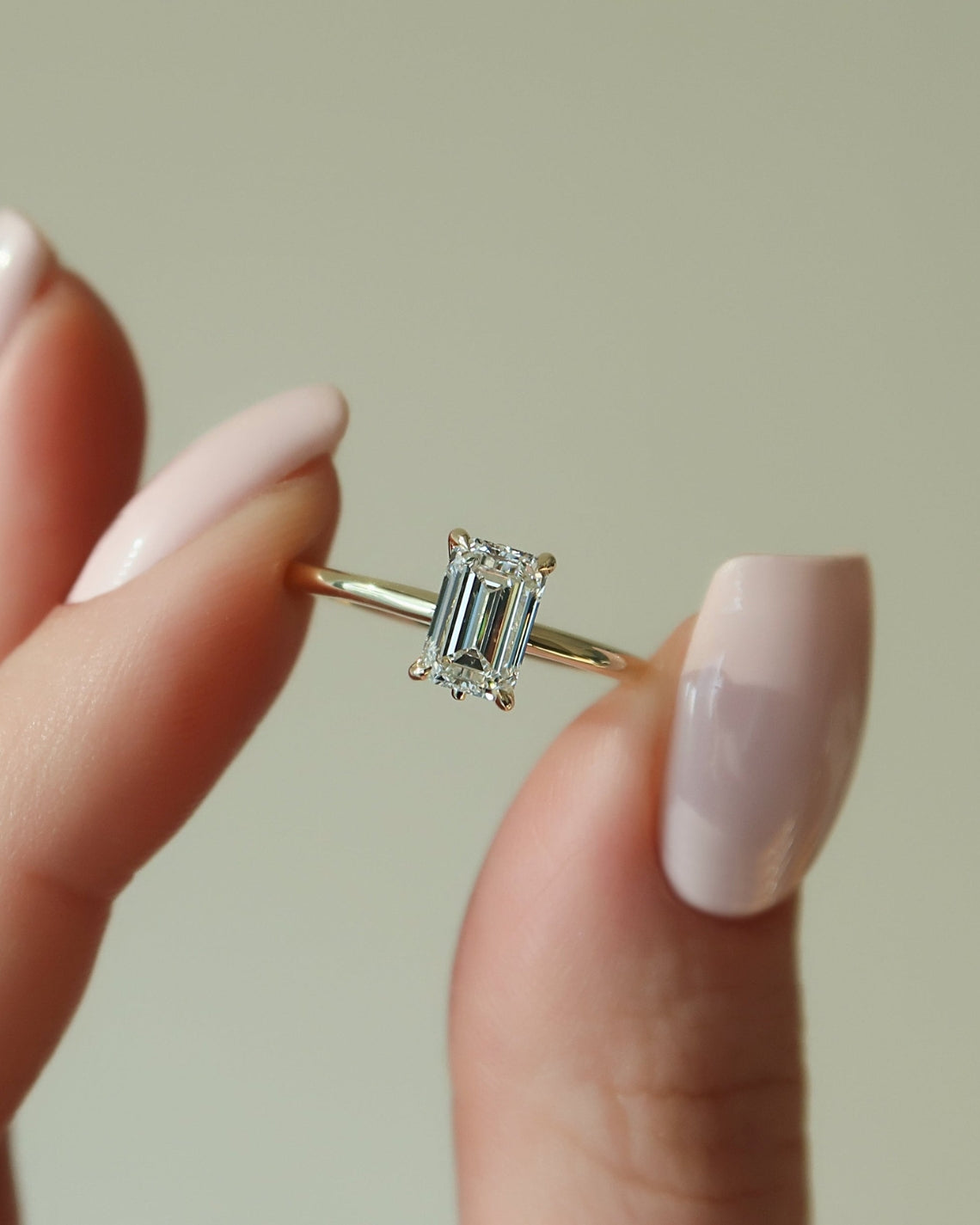 Emerald cut moissanite solitaire engagement ring in platinum setting, 1.0-3.0 CT