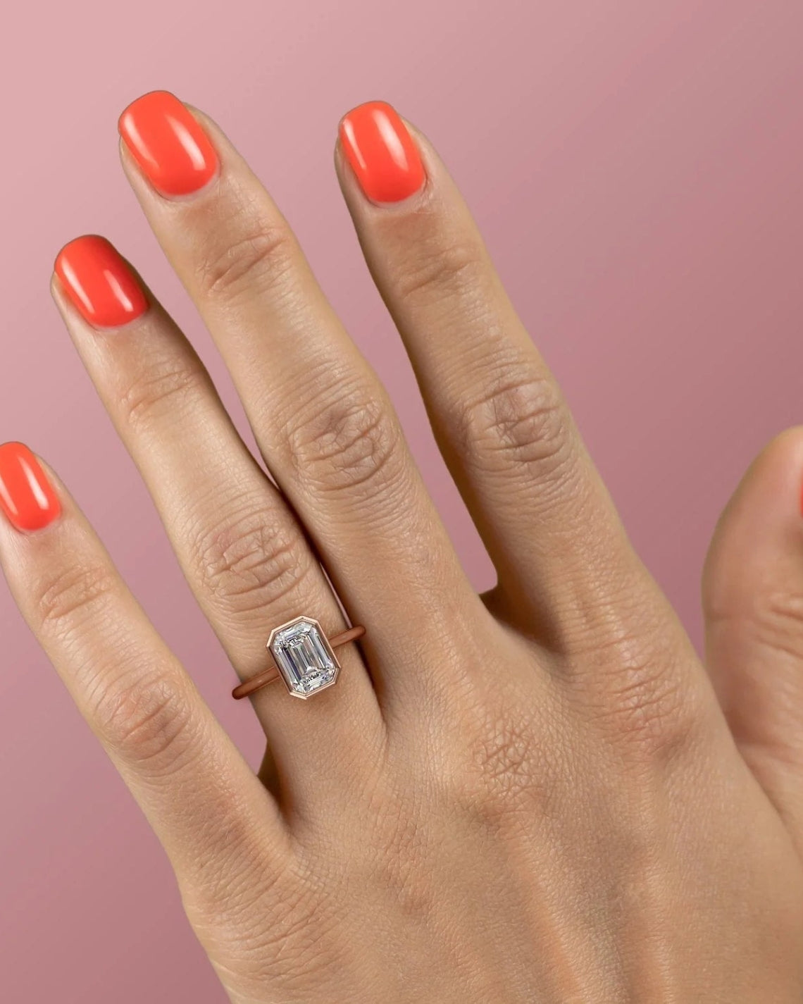 2.0 - 4.0 CT Emerald Cut Lab Grown Diamond Bezel Hidden Halo Engagement Ring