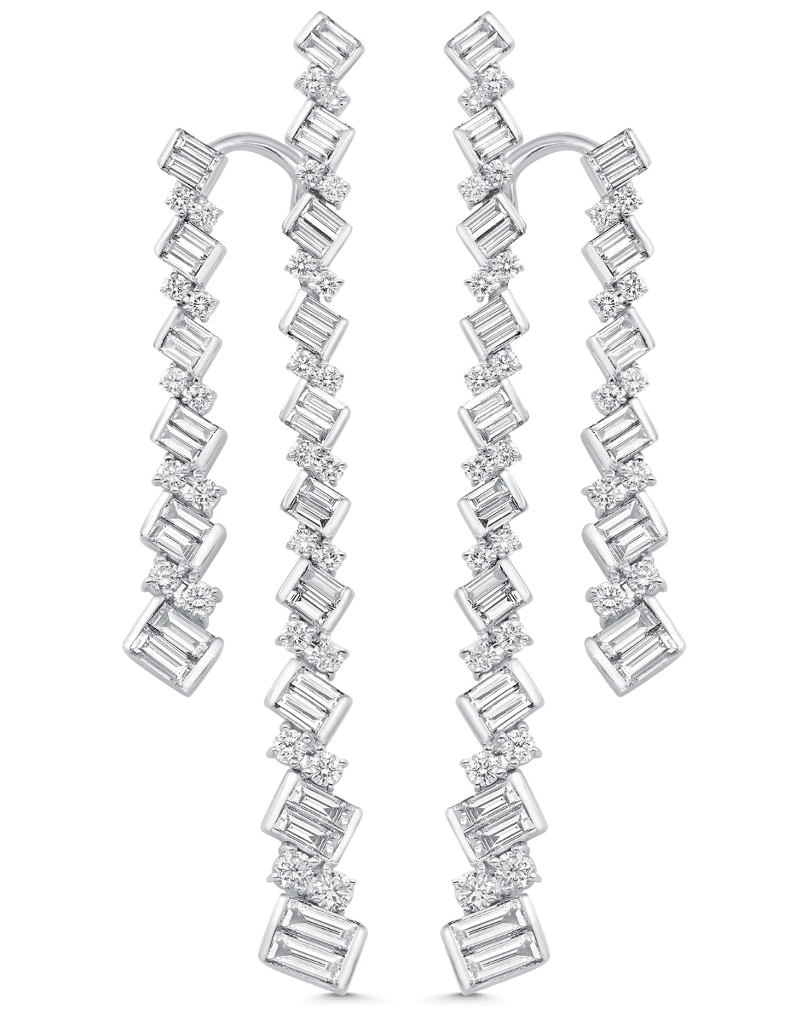 4.63 TCW Round & Baguette Moissanite Diamond Long Drop Earrings - Camila Brown