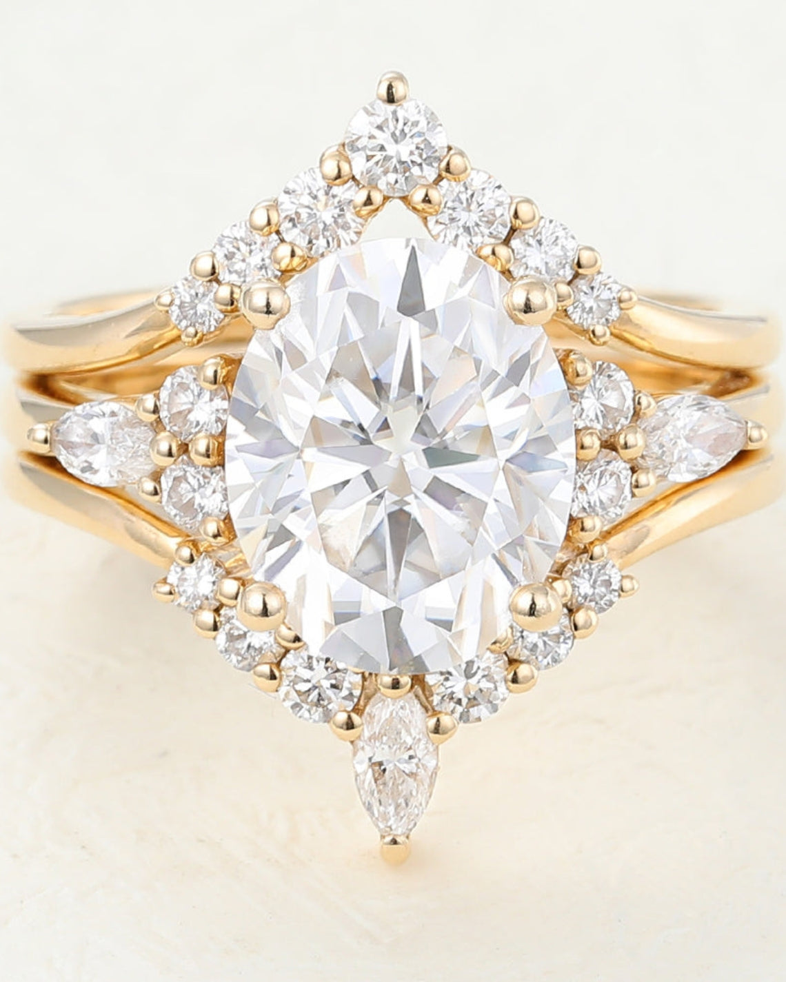 3.0 CT Oval Moissanite Cluster Bridal Ring Set - Camila Brown