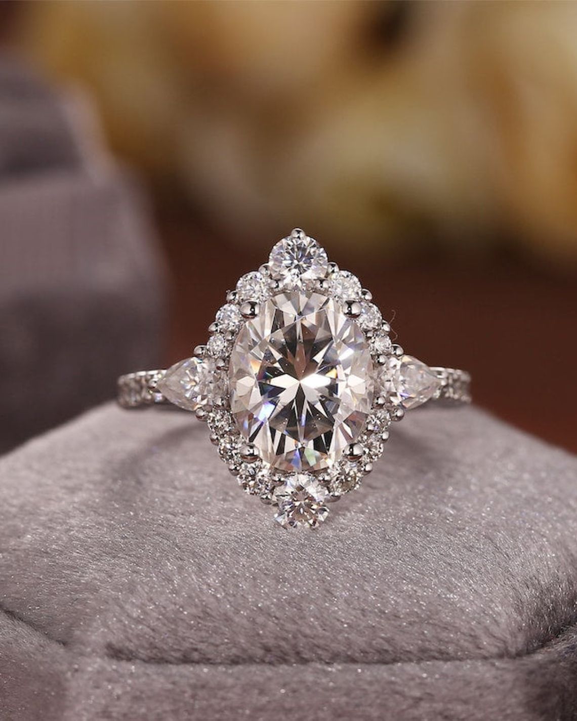 2.5 - 4.5 CT Oval F/VS1 CVD Diamond Halo Pave Setting Engagement Ring - Camila Brown