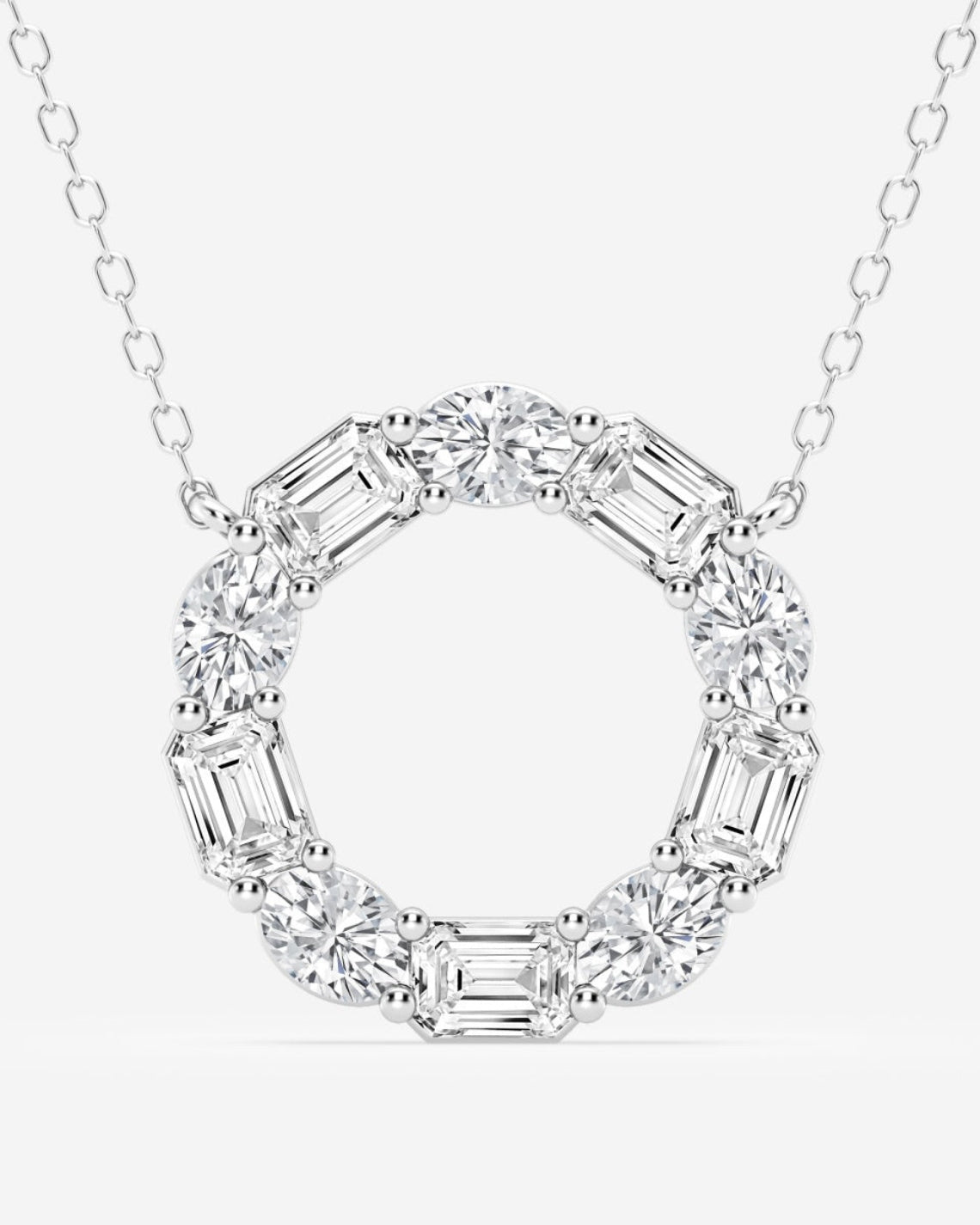 3.0 TCW Emerald & Oval Moissanite Diamond Circle Pendant Necklace - Camila Brown
