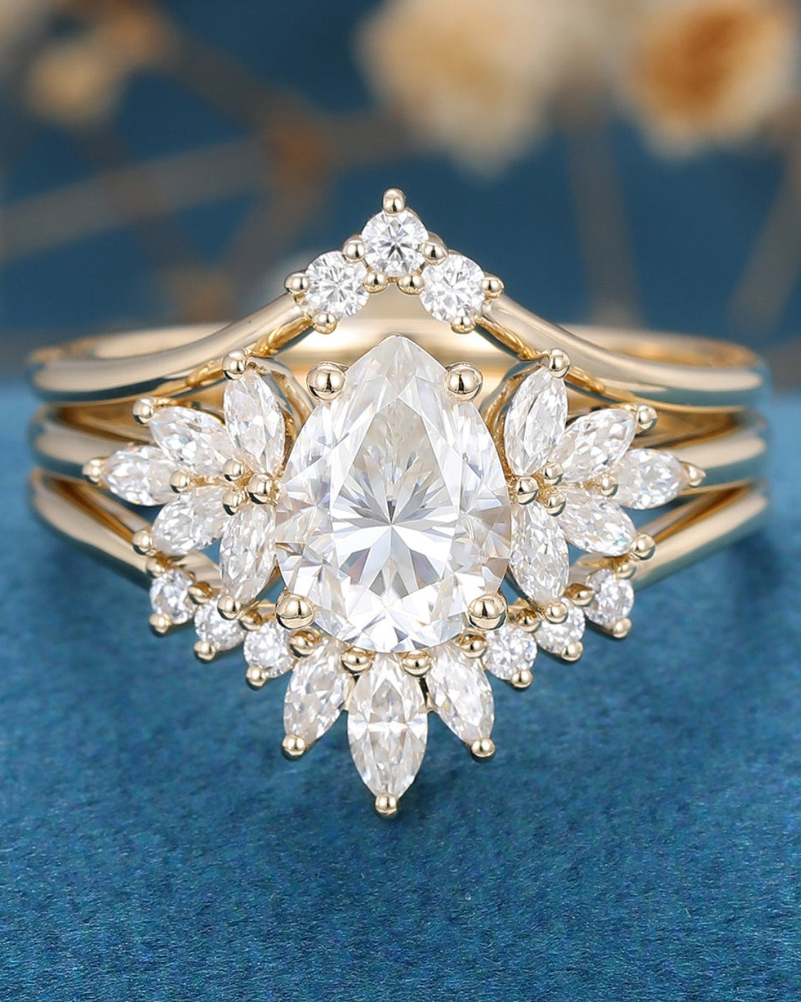 1.0 CT Pear Shaped Moissanite Cluster Bridal Set - Camila Brown