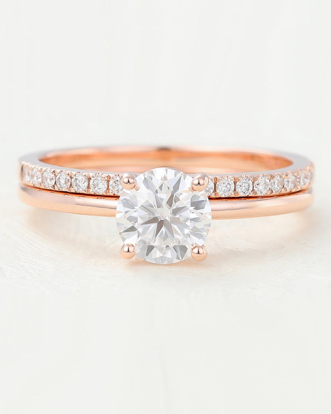 0.68 CT Round Moissanite Solitaire Bridal Ring Set - Camila Brown