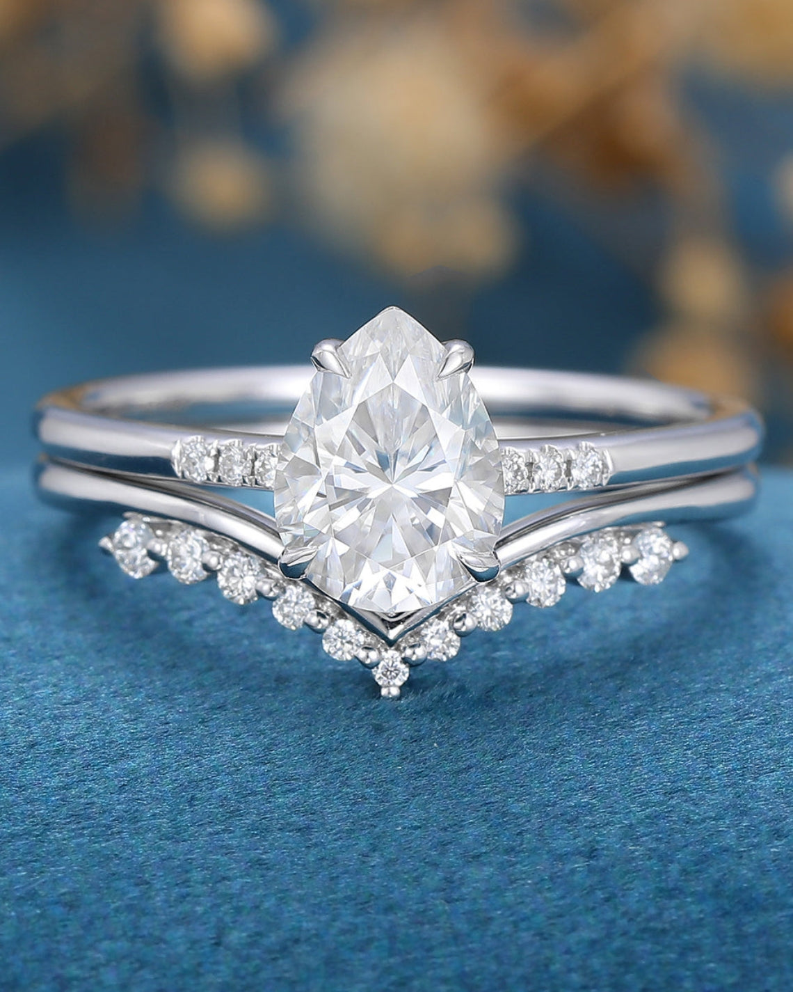 1.0 CT Pear Shaped Moissanite Solitaire Bridal Set - Camila Brown