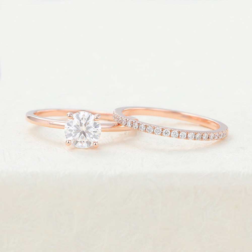 0.68 CT Round Moissanite Solitaire Bridal Ring Set - Camila Brown