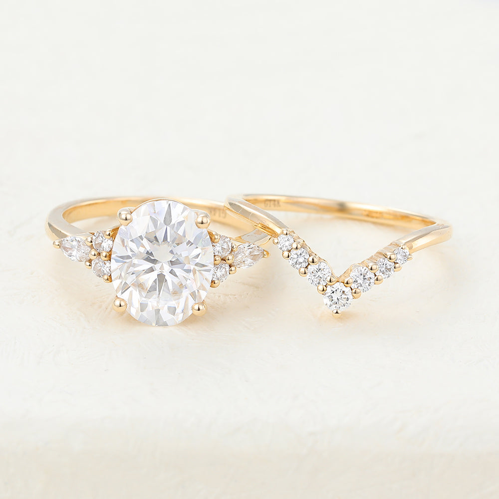 3.0 CT Oval Moissanite Cluster Bridal Ring Set - Camila Brown