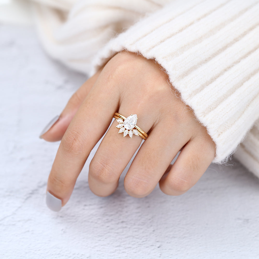 1.50 CT Pear Moissanite Solitaire Bridal Ring Set - Camila Brown