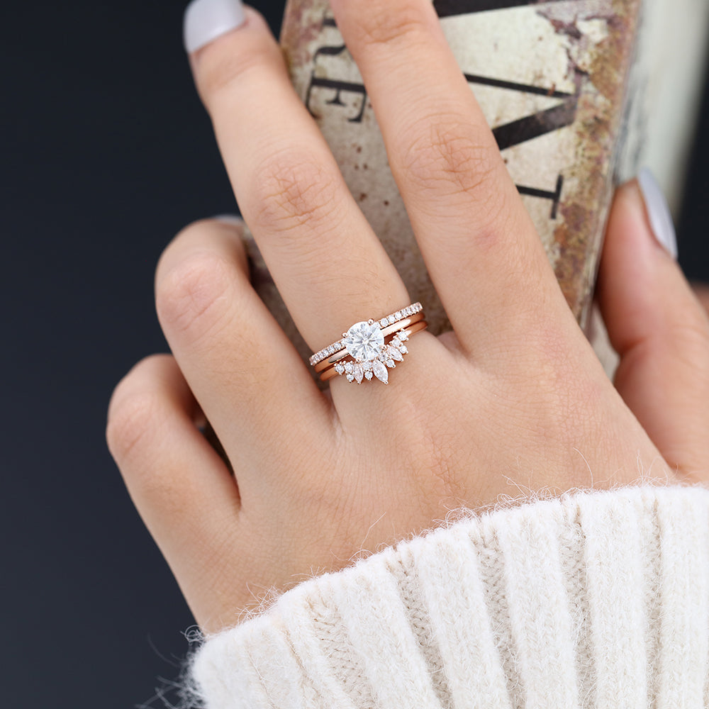 0.68 CT Round Moissanite Solitaire Bridal Ring Set - Camila Brown