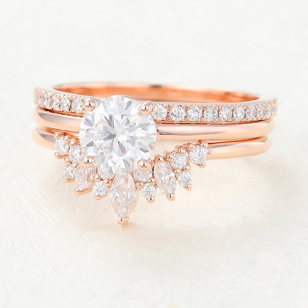 0.68 CT Round Moissanite Solitaire Bridal Ring Set - Camila Brown