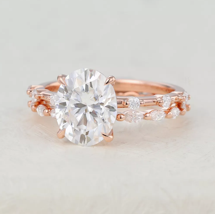 3.0 CT Oval Moissanite Solitaire Bridal Ring Set - Camila Brown