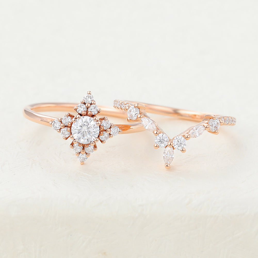 0.22 CT Round Moissanite Cluster Bridal Ring Set - Camila Brown