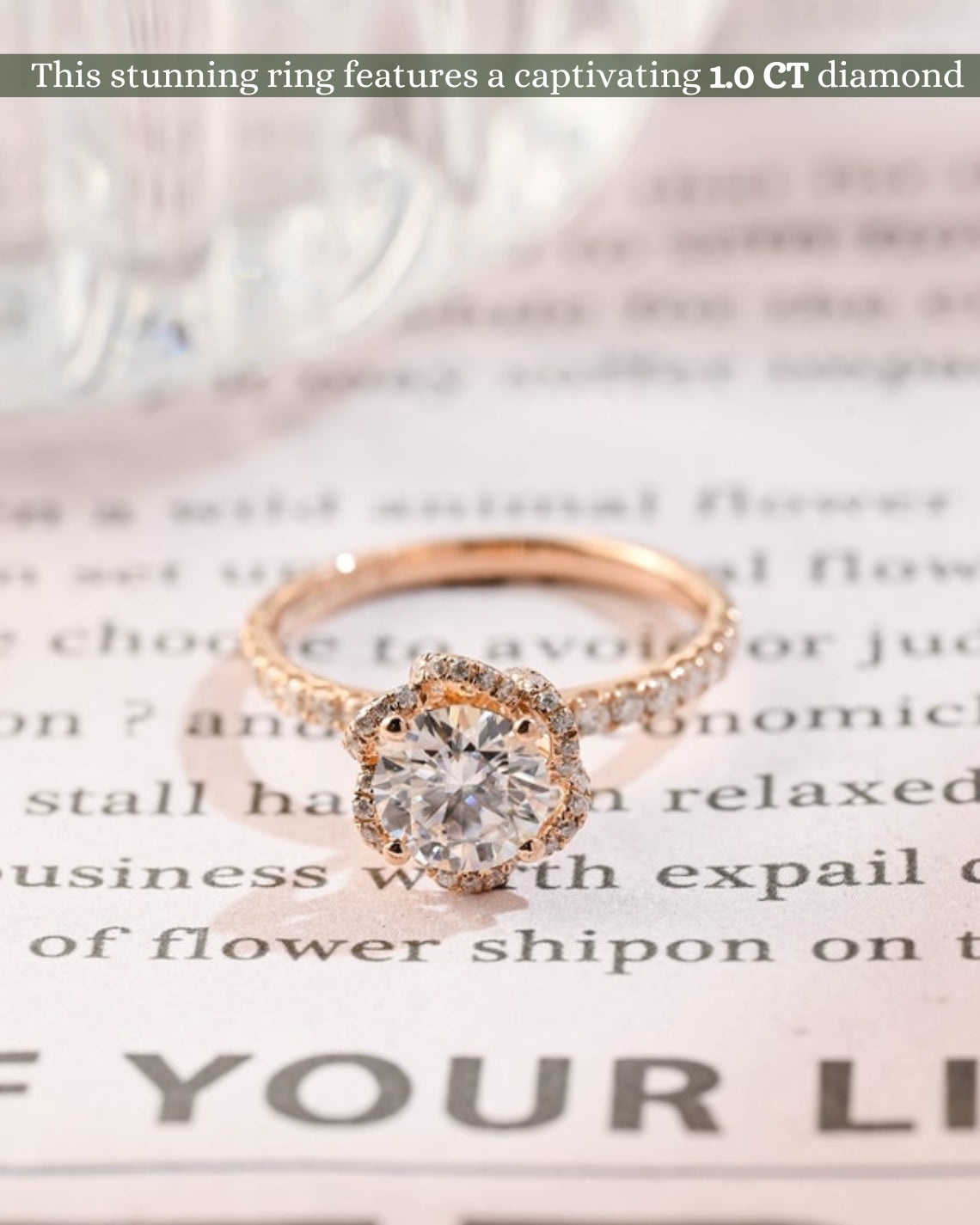 1.0 CT Round F/VS1 CVD Diamond Unique Halo Pave Setting Engagement Ring - Camila Brown