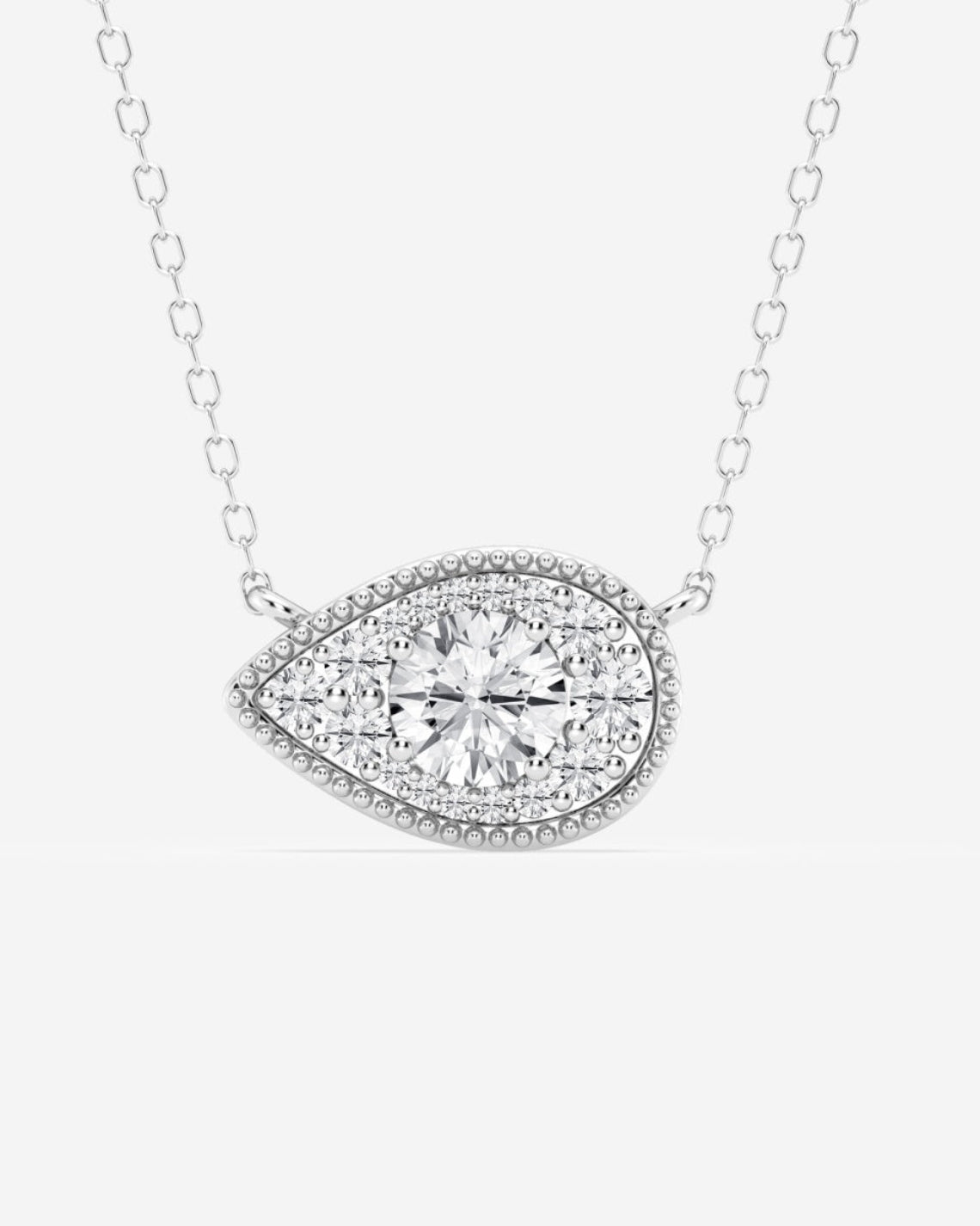 0.73 TCW Round Moissanite Diamond East West Pear Pendant Necklace - Camila Brown