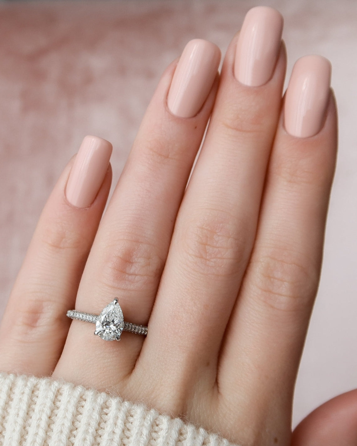 2.0 - 4.0 CT Pear Cut Lab Grown Diamond Hidden Halo & Pave Engagement Ring