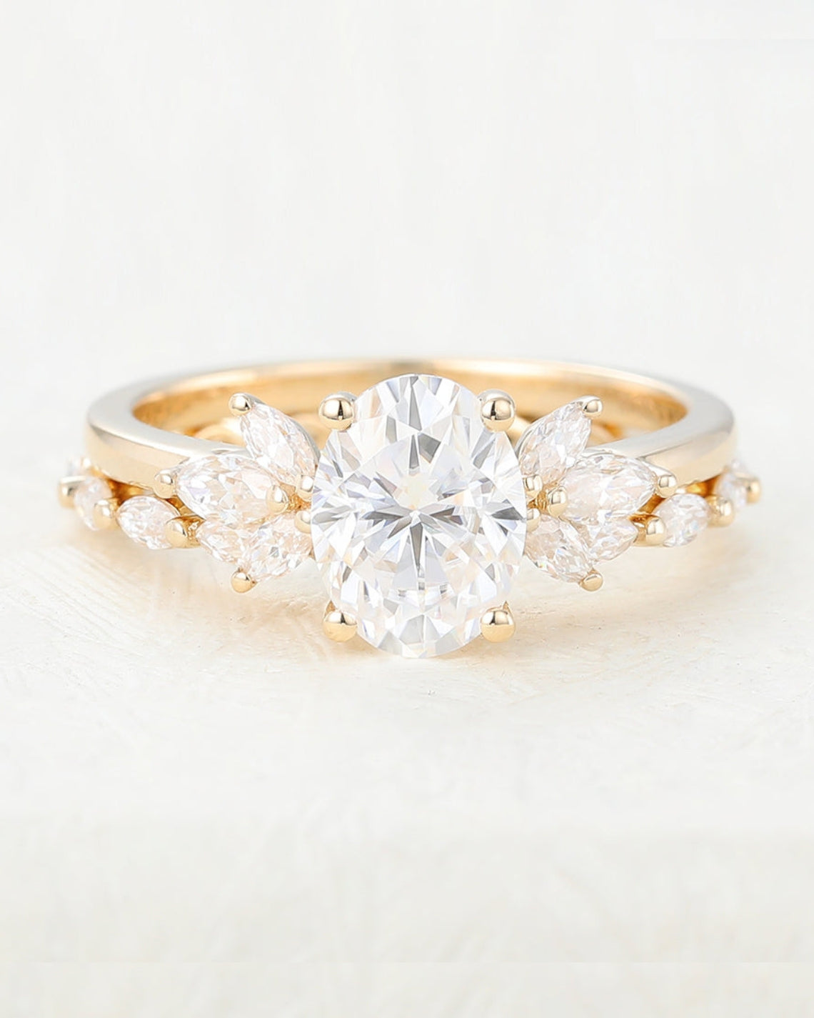 1.33 CT Oval Moissanite Cluster Bridal Ring Set - Camila Brown