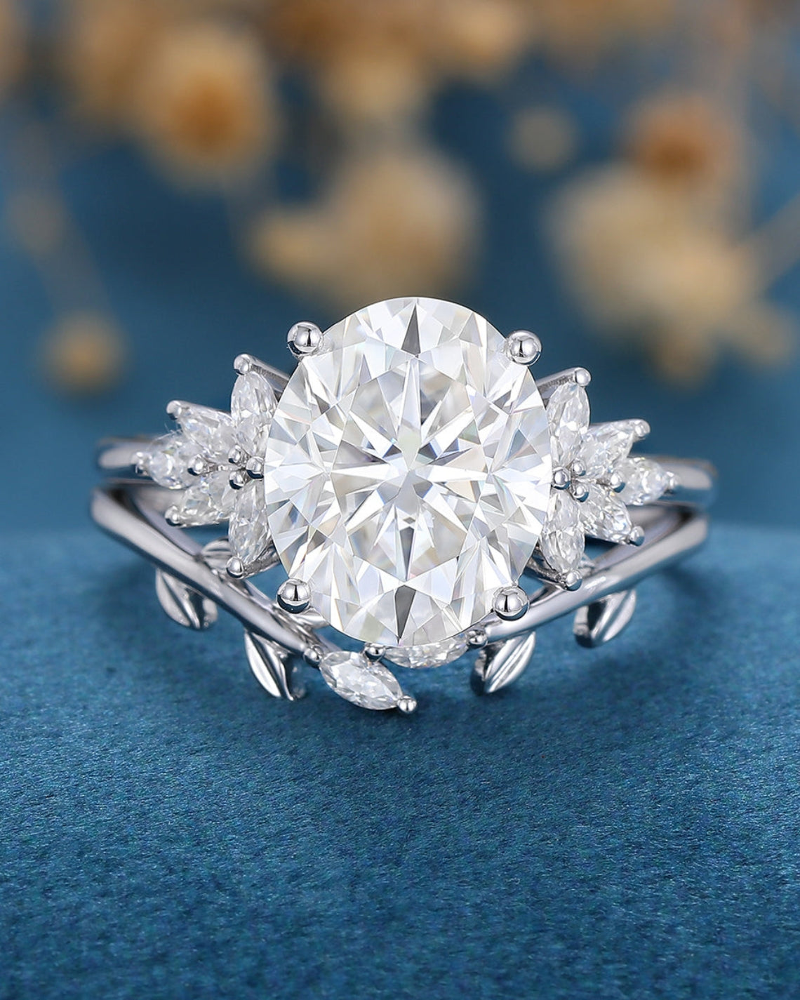 3.74 CT Oval Shaped Moissanite Cluster Bridal Set - Camila Brown