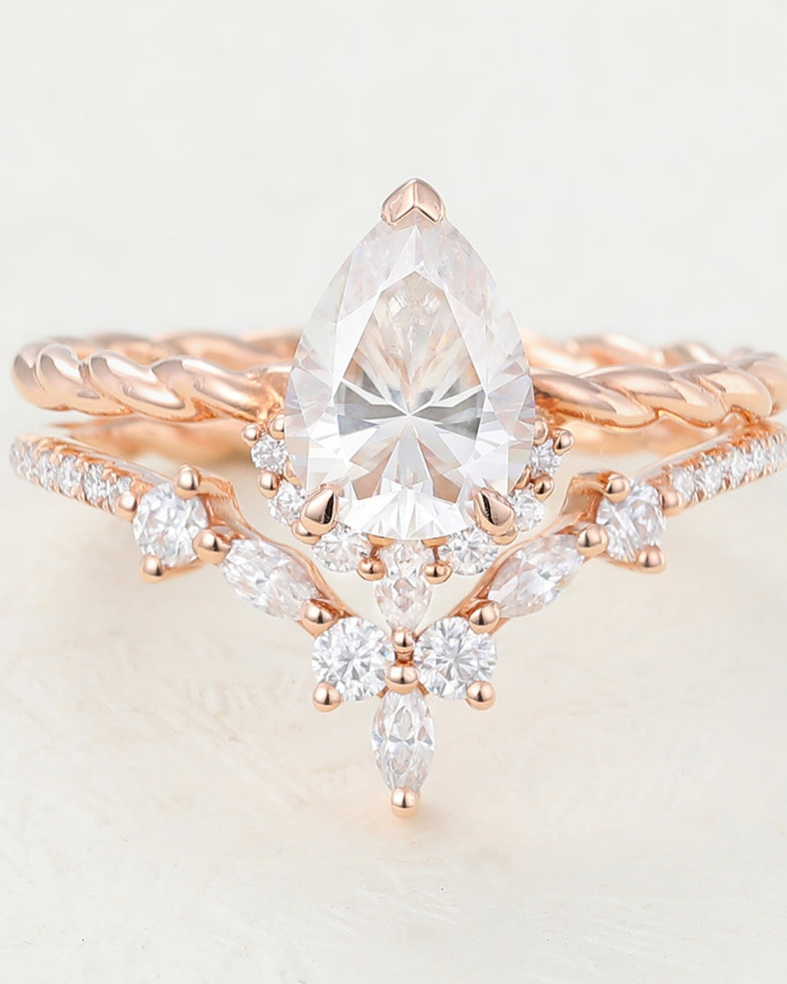 1.0 CT Pear Moissanite Cluster Bridal Ring Set - Camila Brown