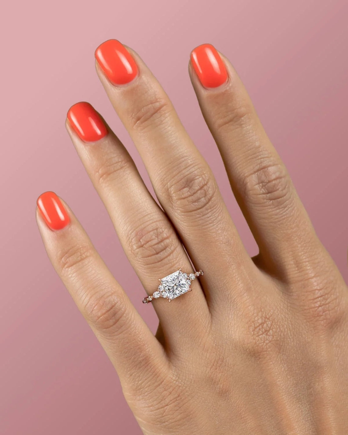 1.0 - 3.0 CT Princess Cut  Lab Grown Diamond Cluster Style Engagement Ring