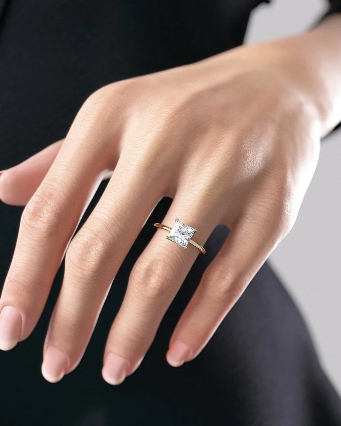 2.0 -4.0 Carat Princess cut Lab Grown Diamond Hidden Halo Style Engagement Ring