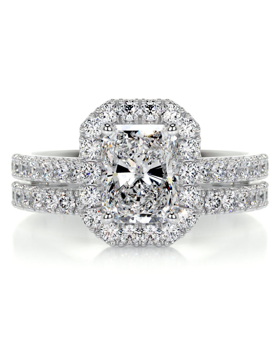 1.50 CT Radiant Cut F-VS Loose Diamond Bridal Set With Halo & Pave Setting - Camila Brown
