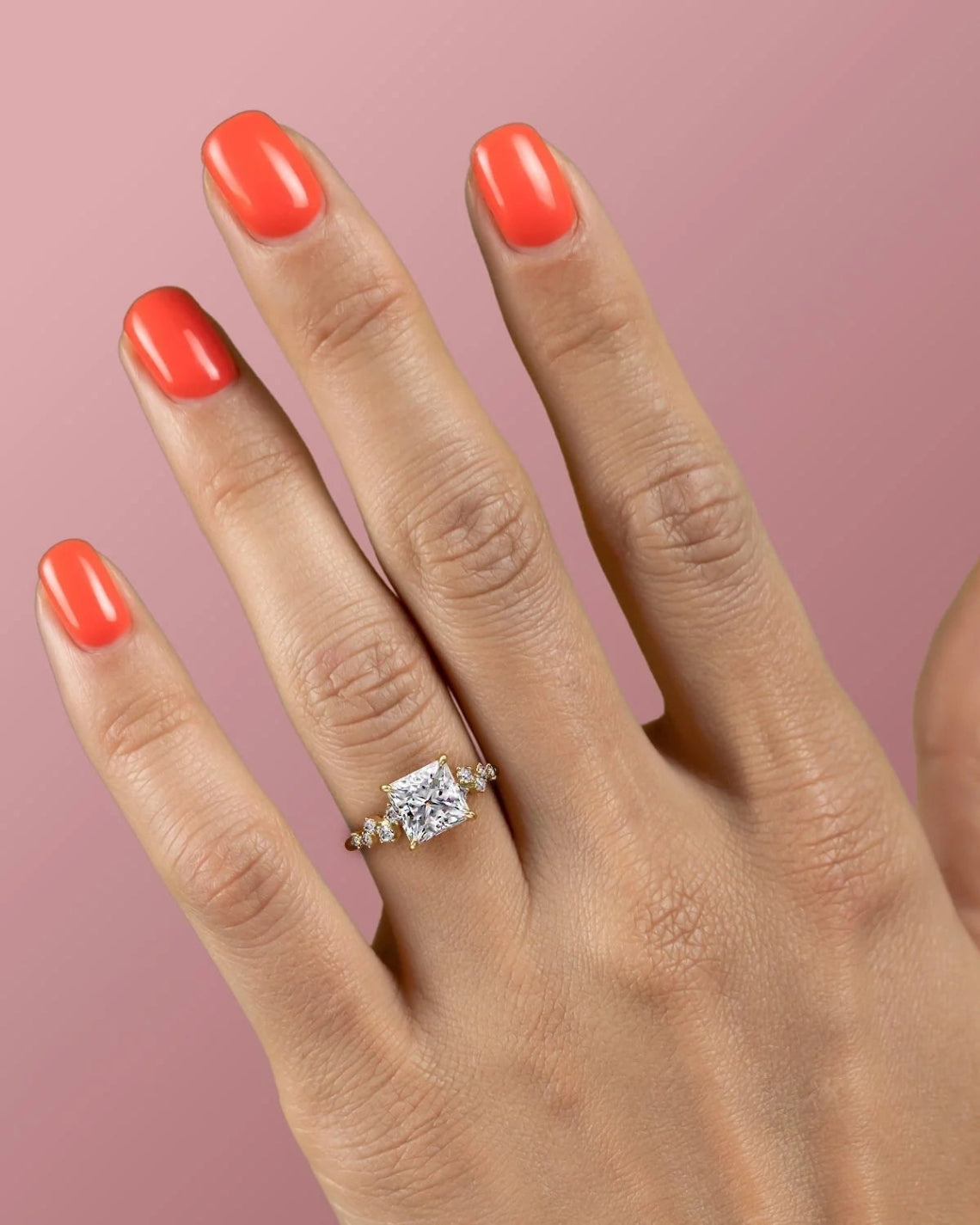 2.0 -4.0 CT Princess Shape Clustered Style Engagement Ring