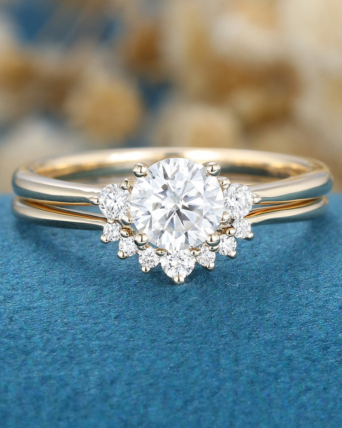 0.41 CT Round Shaped Moissanite Three Stone Bridal Set - Camila Brown