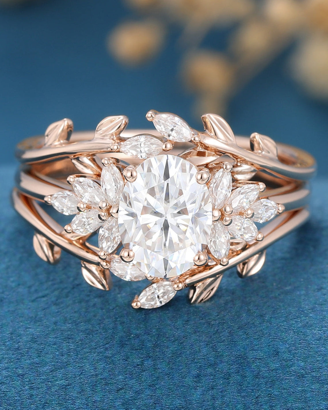 1.33 CT Oval Shaped Moissanite Twig Style Bridal Set - Camila Brown