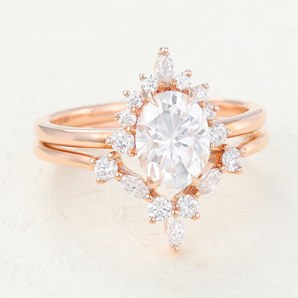 1.33 CT Oval Moissanite Cluster Bridal Ring Set - Camila Brown