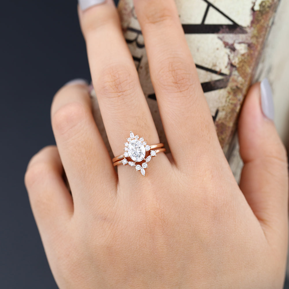 1.33 CT Oval Moissanite Cluster Bridal Ring Set - Camila Brown