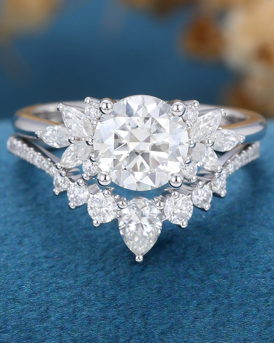 0.88 CT Round Shaped Moissanite Cluster Bridal Set - Camila Brown