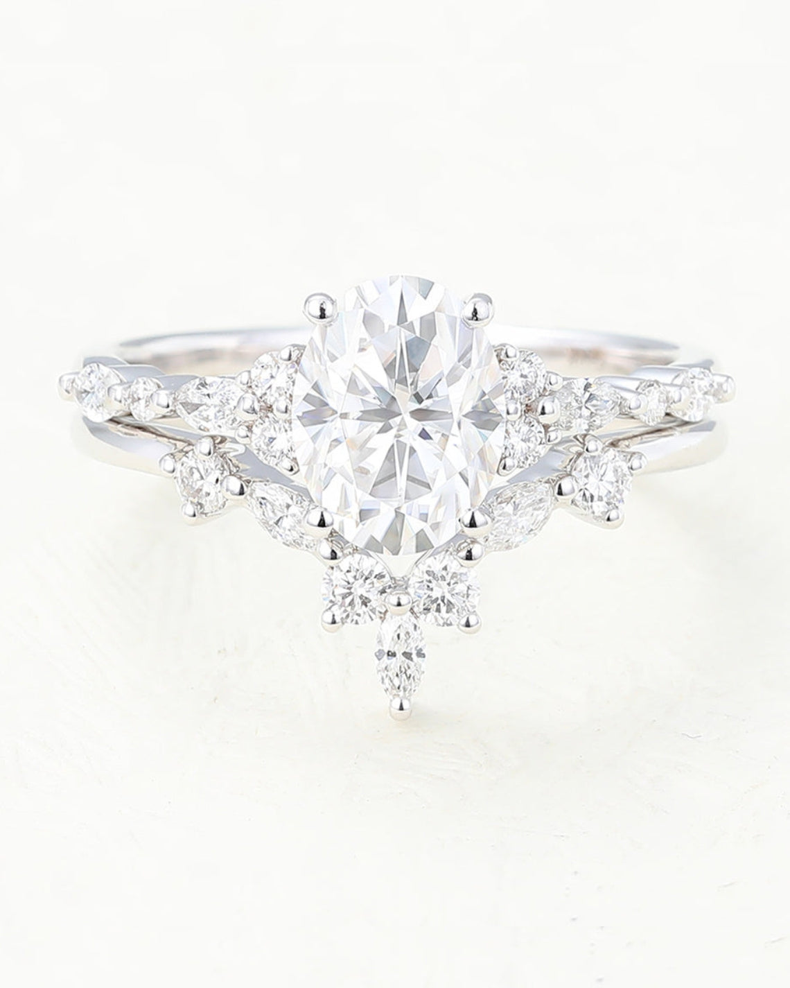 1.33 CT Oval Moissanite Cluster Bridal Ring Set - Camila Brown
