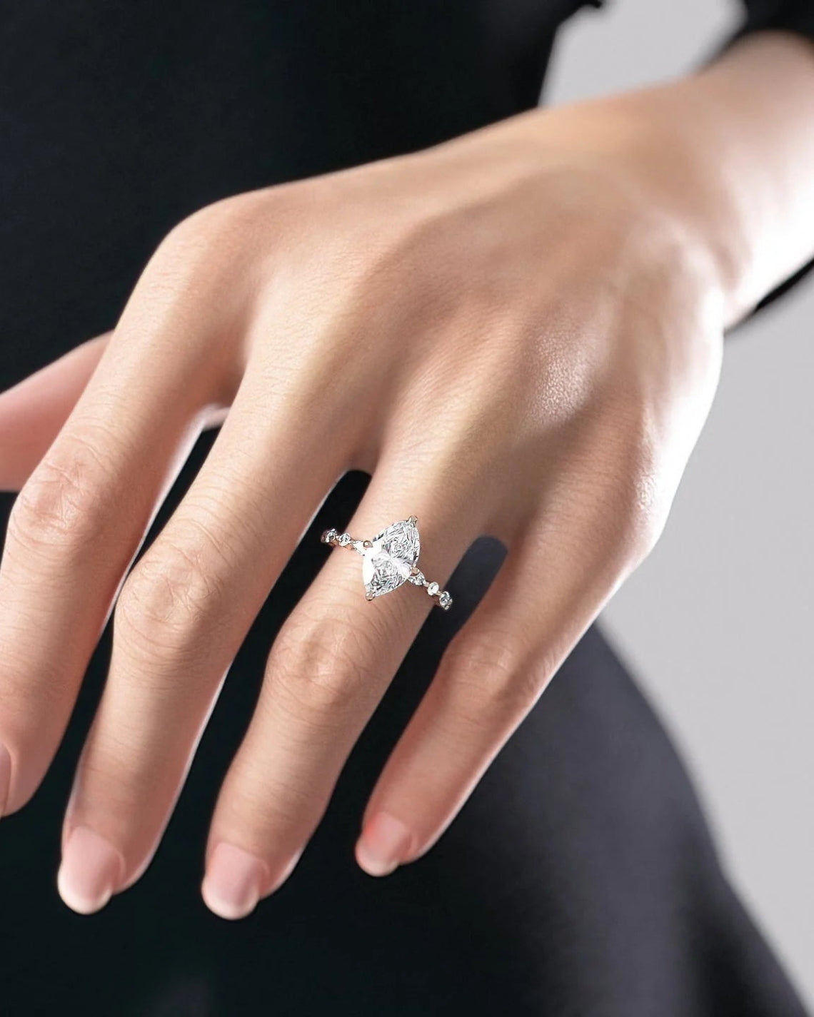 2.0 - 4.0 CT Marquise shaped CVD Diamond Pave Design Engagement Ring