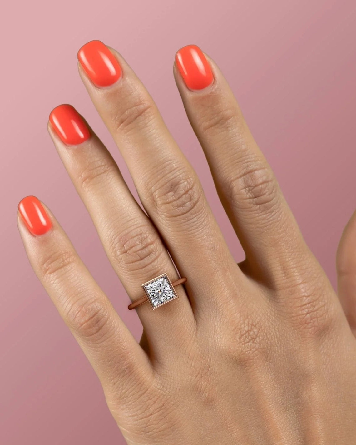 1.0 -3.0 CT Princess Shape Bezel Hidden Halo Setting Engagement Ring