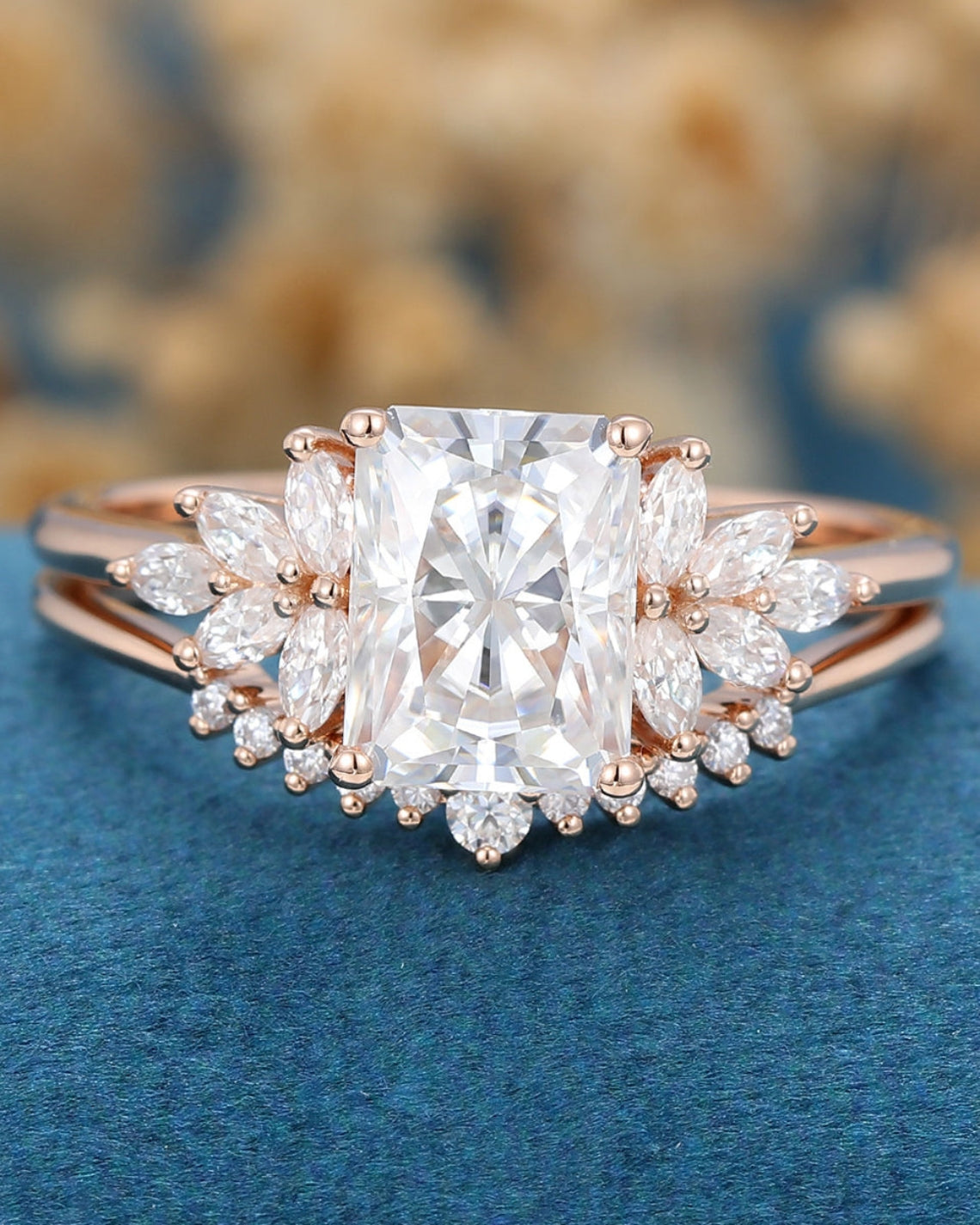 2.43 CT Radiant Shaped Moissanite Cluster Bridal Set - Camila Brown