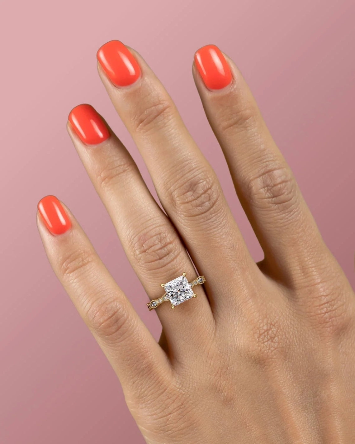 2.0 -4.0 CT Princess Shape vintage Setting Engagement Ring