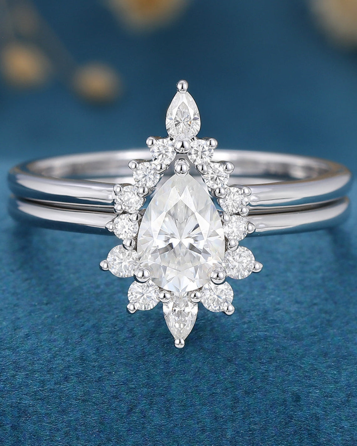 0.69 CT Pear Shaped Moissanite Halo Nature Inspired Bridal Set - Camila Brown