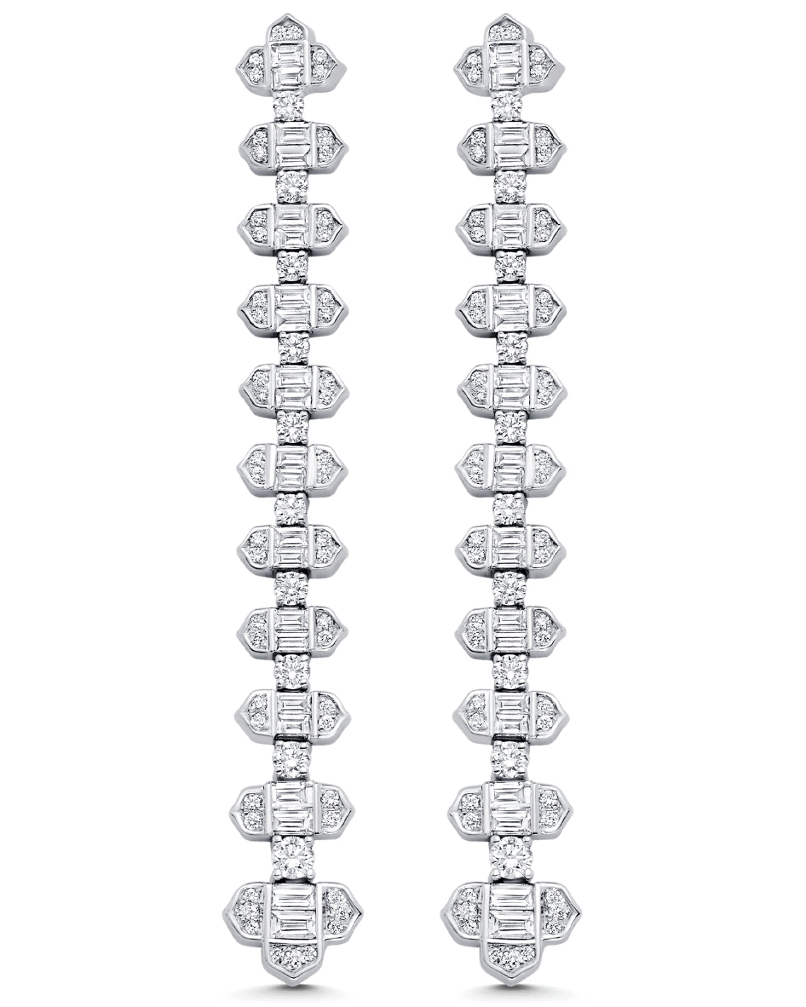 2.62 TCW Round & Baguette Moissanite Diamond Long Drop Earrings - Camila Brown