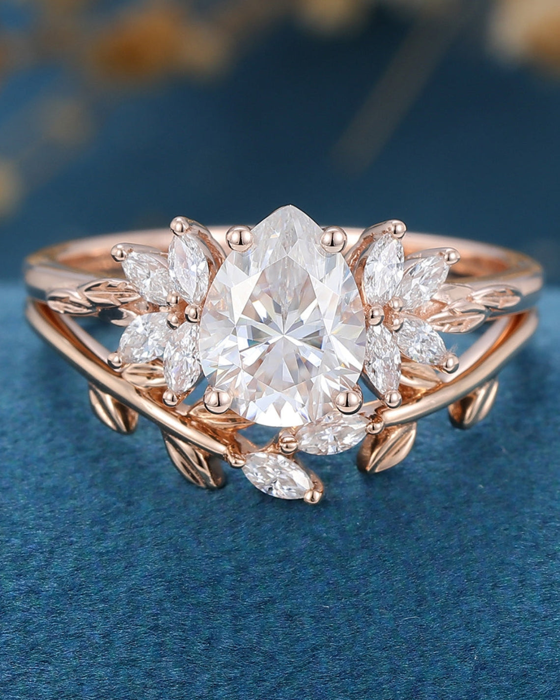 1.0 CT Pear Shaped Moissanite Twig Style Bridal Set - Camila Brown