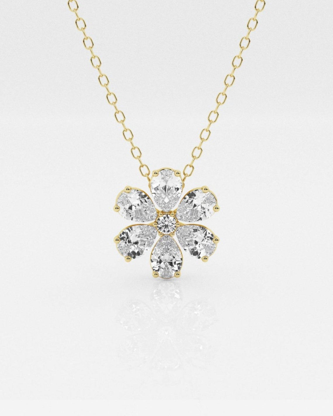 0.93 TCW Round & Pear Moissanite Diamond Flower Pandant Necklace - Camila Brown