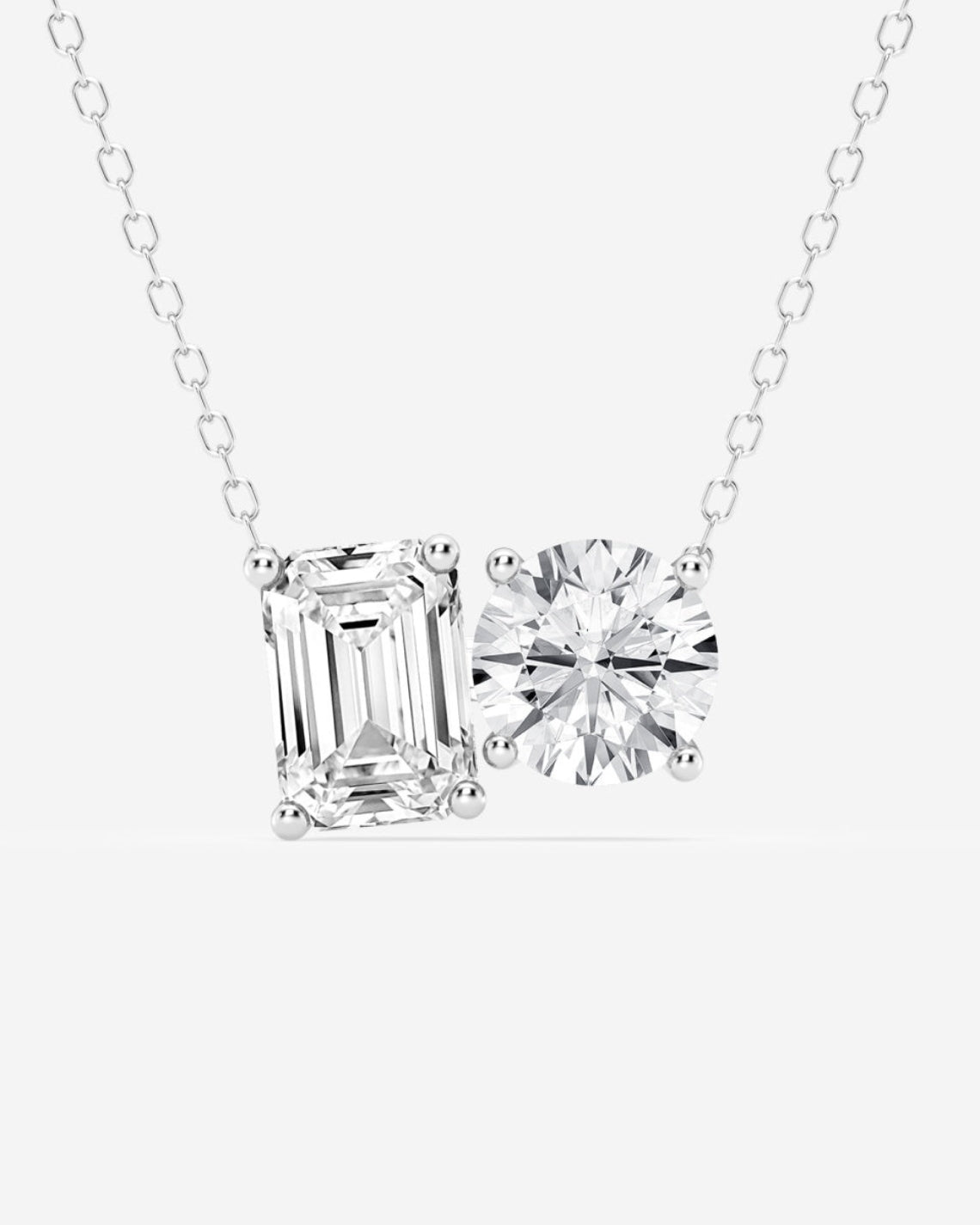 2.75 TCW Emerald & Round Moissanite Diamond Two Stone Necklace - Camila Brown