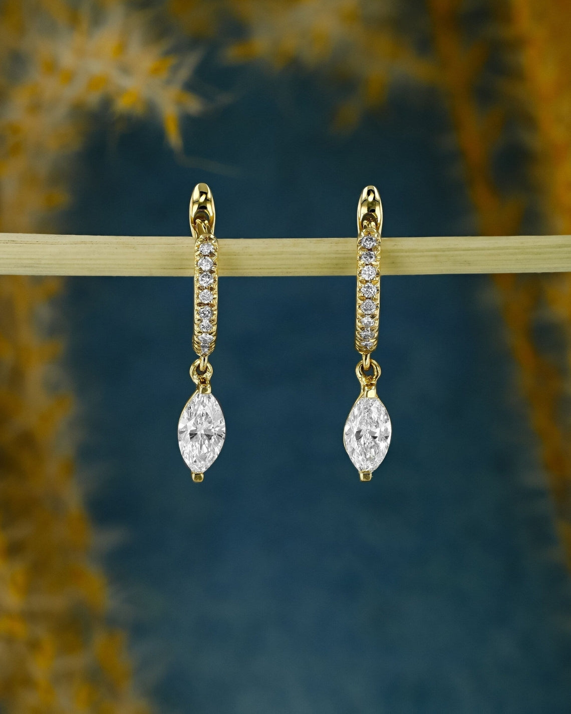 0.63 TCW Marquise & Round Moissanite Diamond Dangle Drop Hoop Earrings - Camila Brown