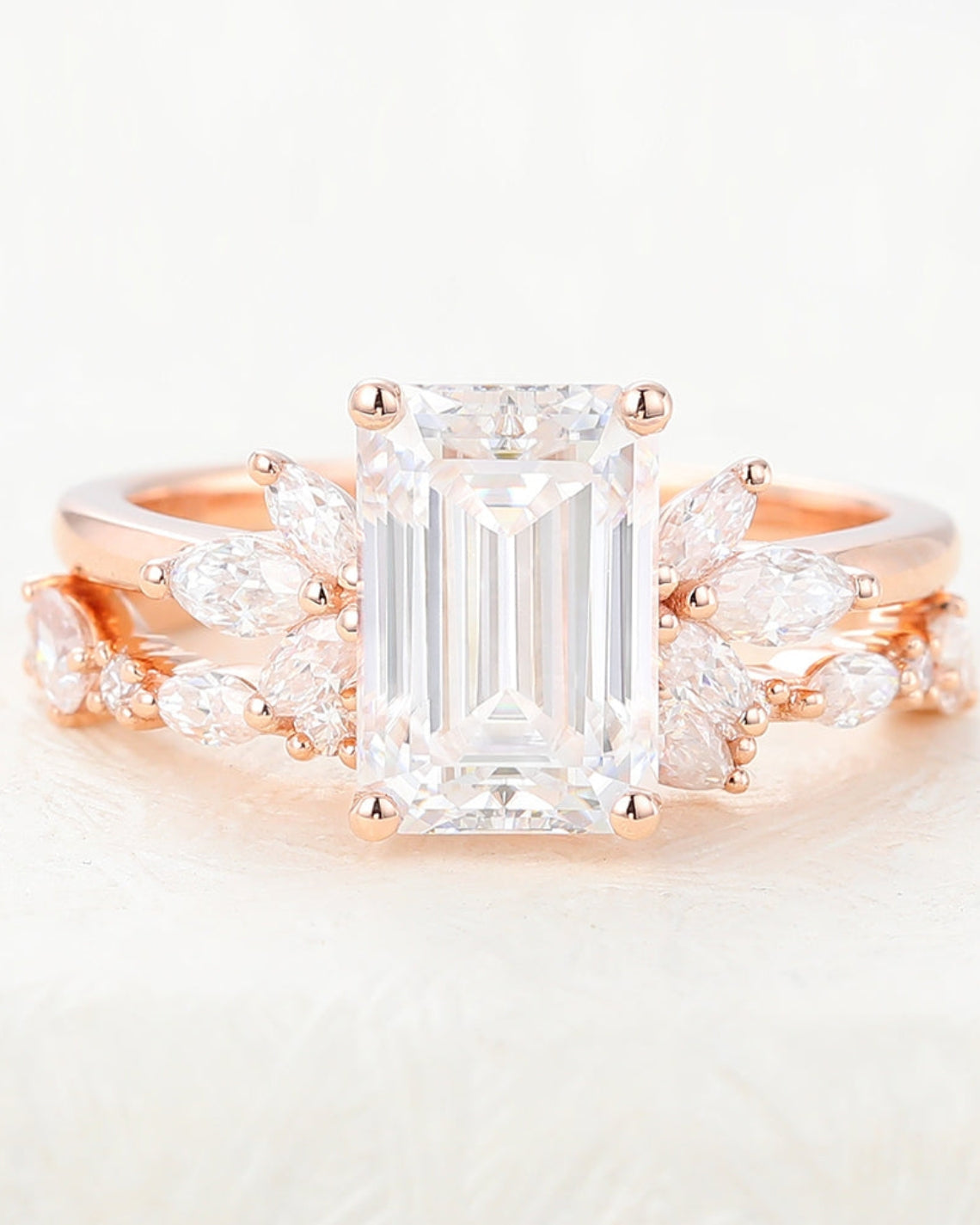 1.89 CT Emerald Moissanite Cluster Bridal Ring Set - Camila Brown