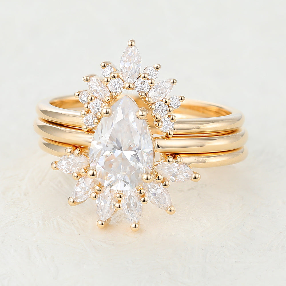 1.50 CT Pear Moissanite Solitaire Bridal Ring Set - Camila Brown