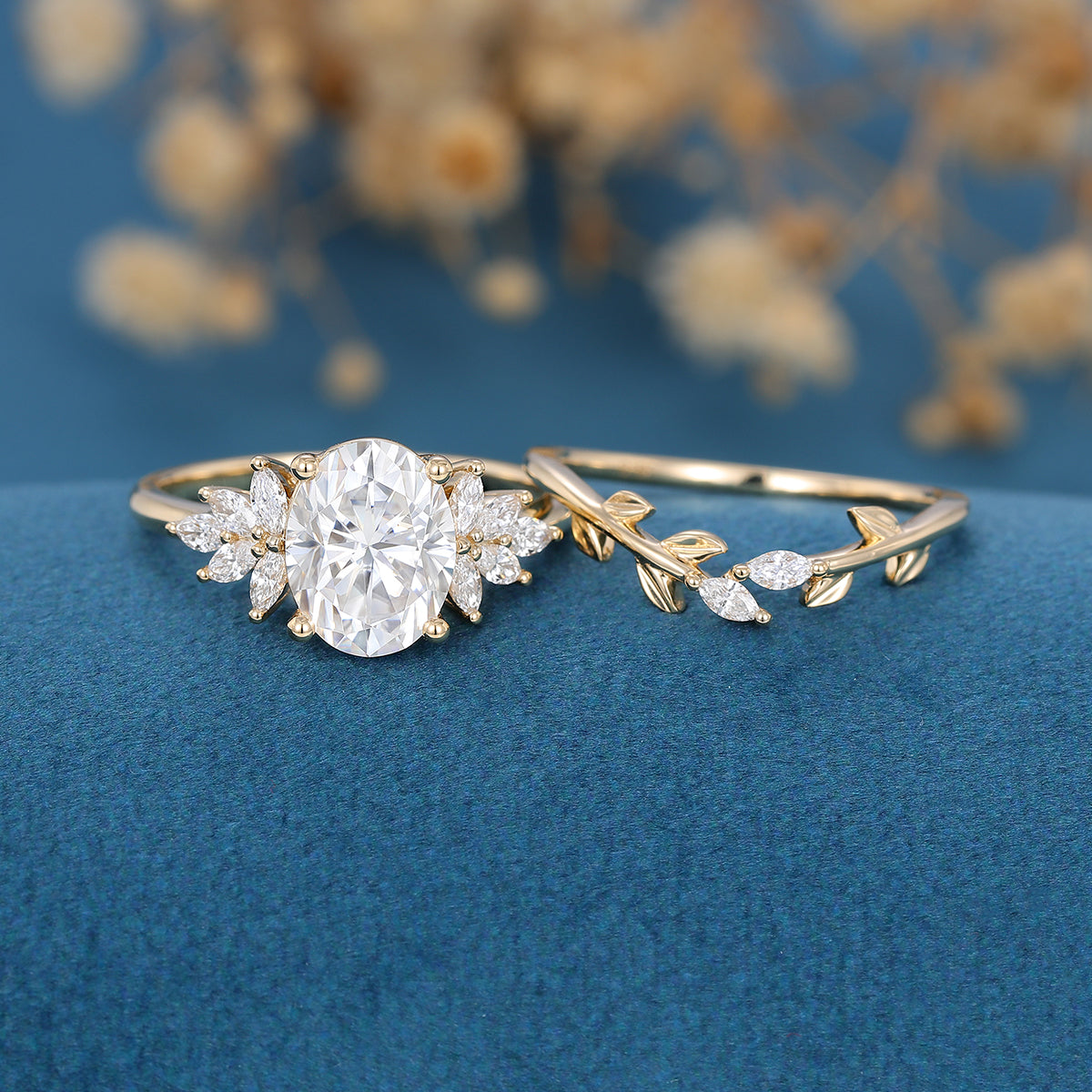 2.72 CT Oval Shaped Moissanite Cluster Bridal Set - Camila Brown