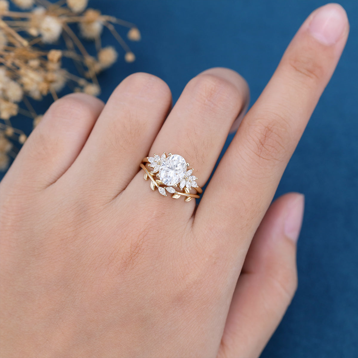 2.72 CT Oval Shaped Moissanite Cluster Bridal Set - Camila Brown